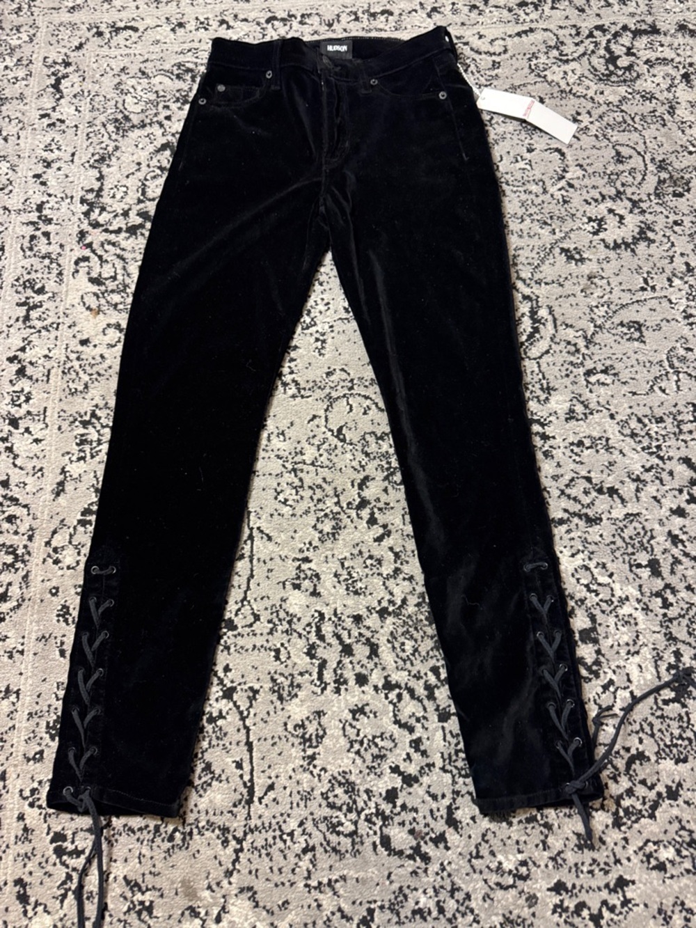 Black Velvet high rise crop Pants with lace up details